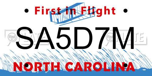 SA5D7M North Carolina License Plate