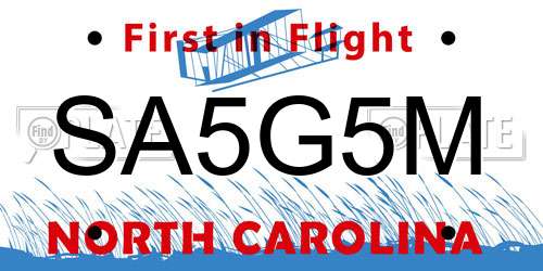 SA5G5M North Carolina License Plate