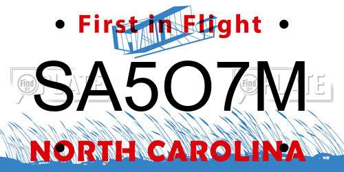 SA5O7M North Carolina License Plate
