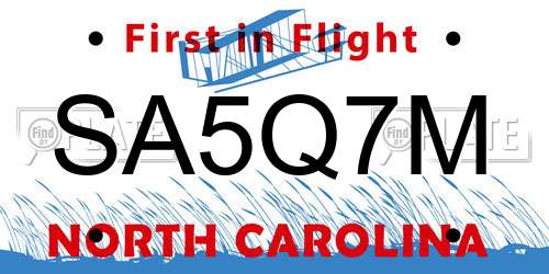 SA5Q7M North Carolina License Plate