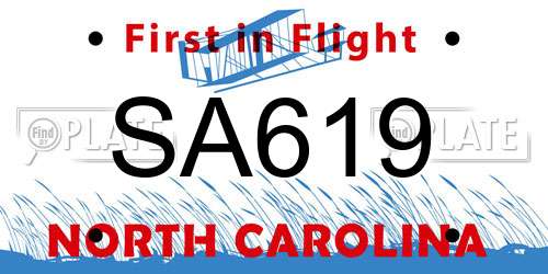 SA619 North Carolina License Plate
