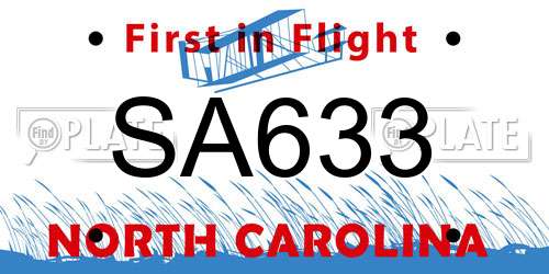 SA633 North Carolina License Plate