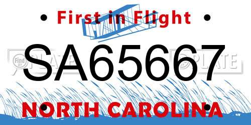 SA65667 North Carolina License Plate