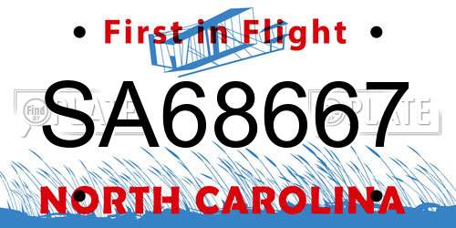 SA68667 North Carolina License Plate