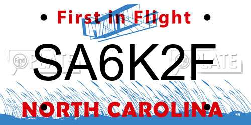 SA6K2F North Carolina License Plate