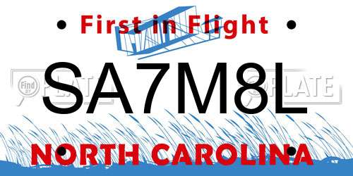 SA7M8L North Carolina License Plate