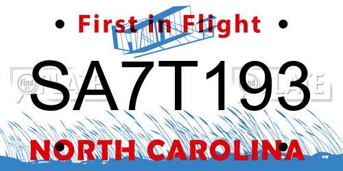 SA7T193 North Carolina License Plate
