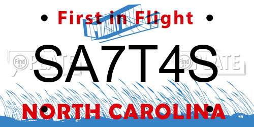 SA7T4S North Carolina License Plate