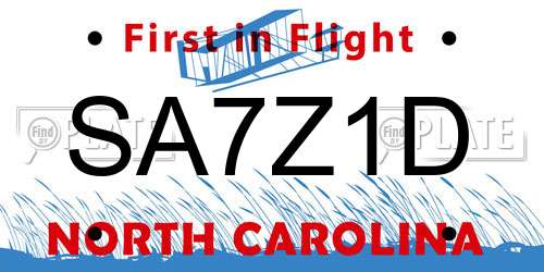 SA7Z1D North Carolina License Plate