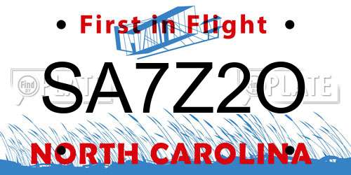 SA7Z2O North Carolina License Plate