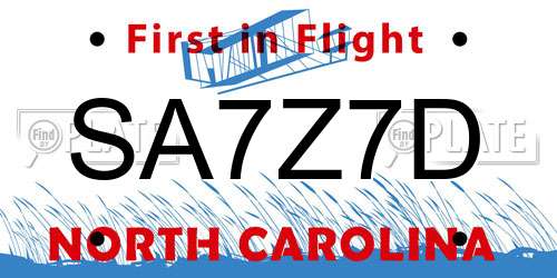 SA7Z7D North Carolina License Plate