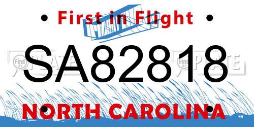 SA82818 North Carolina License Plate