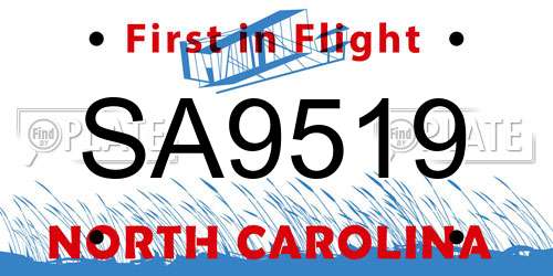 SA9519 North Carolina License Plate