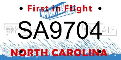 SA9704 North Carolina License Plate