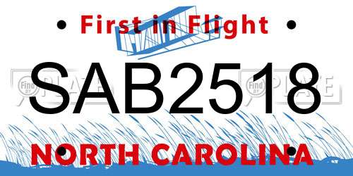 SAB2518 North Carolina License Plate