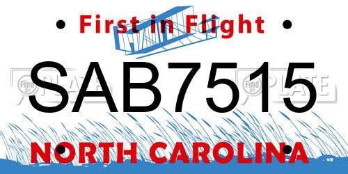 SAB7515 North Carolina License Plate