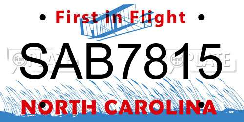 SAB7815 North Carolina License Plate