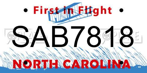 SAB7818 North Carolina License Plate