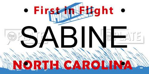SABINE North Carolina License Plate