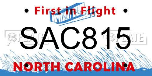 SAC815 North Carolina License Plate