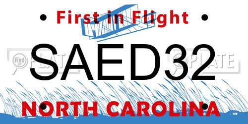 SAED32 North Carolina License Plate