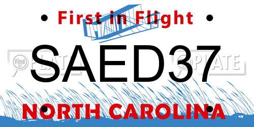 SAED37 North Carolina License Plate