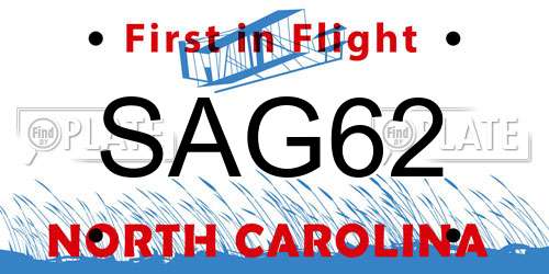 SAG62 North Carolina License Plate