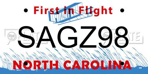 SAGZ98 North Carolina License Plate