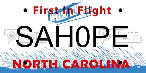 SAH0PE North Carolina License Plate