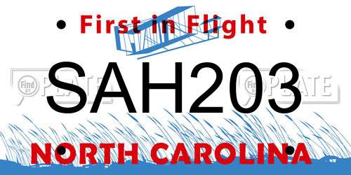SAH203 North Carolina License Plate
