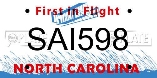 SAI598 North Carolina License Plate