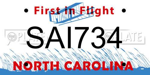 SAI734 North Carolina License Plate