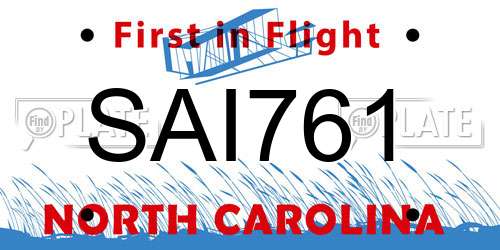 SAI761 North Carolina License Plate