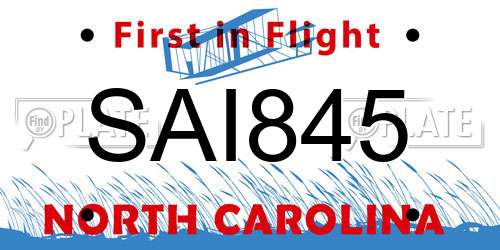 SAI845 North Carolina License Plate
