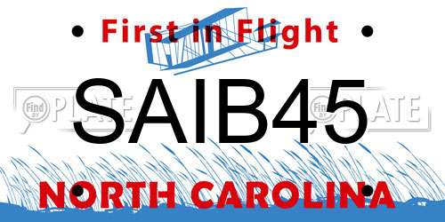 SAIB45 North Carolina License Plate