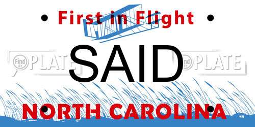 SAID North Carolina License Plate