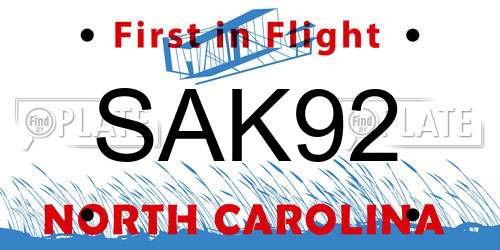 SAK92 North Carolina License Plate