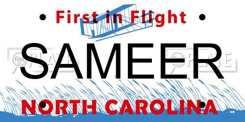 SAMEER North Carolina License Plate