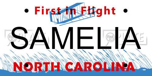 SAMELIA North Carolina License Plate