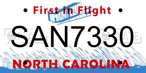 SAN7330 North Carolina License Plate