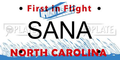 SANA North Carolina License Plate
