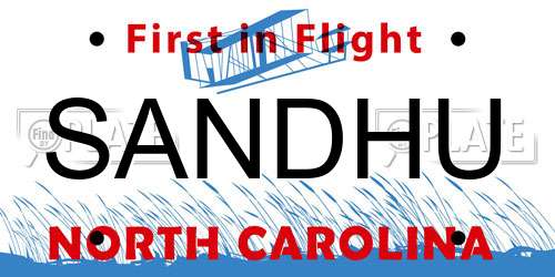 SANDHU North Carolina License Plate