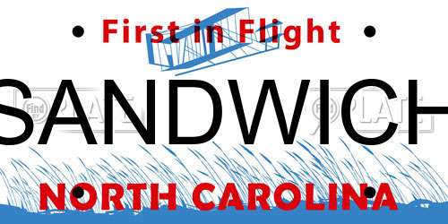 SANDWICH North Carolina License Plate