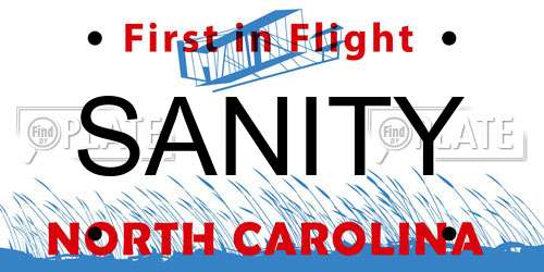 SANITY North Carolina License Plate