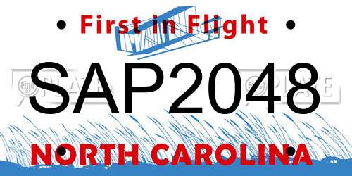 SAP2048 North Carolina License Plate