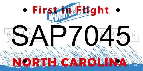 SAP7045 North Carolina License Plate