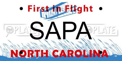 SAPA North Carolina License Plate