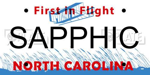 SAPPHIC North Carolina License Plate
