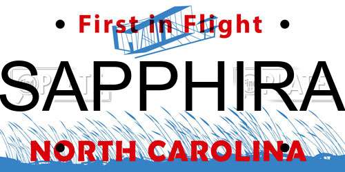SAPPHIRA North Carolina License Plate