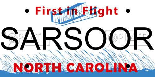 SARSOOR North Carolina License Plate